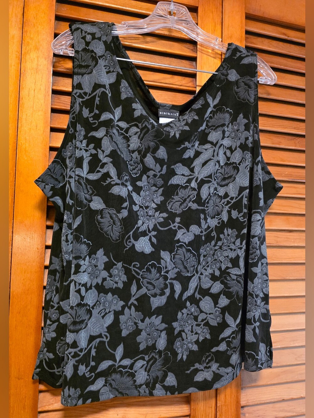 Vintage Citiknits QVC Burnout Floral Tank Top NWT Black Gray Plus 1X Made in USA